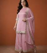Embroidered Satin Straight Kurta Sharara and Dupatta Set