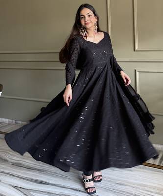 Women's Gorgeous Embroidery Work Fox Georgette Fabric Flared Anarkali Pant and Dupatta Set 1