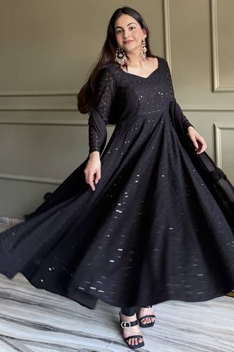 Women's Gorgeous Embroidery Work Fox Georgette Fabric Flared Anarkali Pant and Dupatta Set