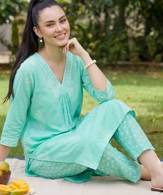 Women Ethnic Motifs Printed Regular Pure Cotton Kurta with Trousers & With Dupatta 1