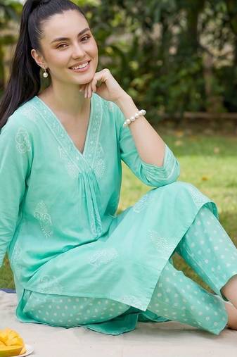 Women Ethnic Motifs Printed Regular Pure Cotton Kurta with Trousers & With Dupatta