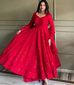 Embroidered Fox Georgette Flared Anarkali Pant and Dupatta Set