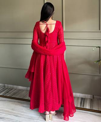 Embroidered Fox Georgette Flared Anarkali Pant and Dupatta Set 4