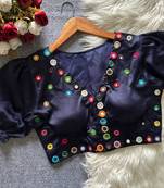 Navy blue navratri satin silk blend mirror work blouse