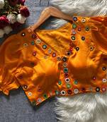 Orange navratri satin silk blend mirror work blouse