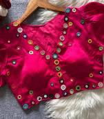 Pink navratri satin silk blend mirror work blouse