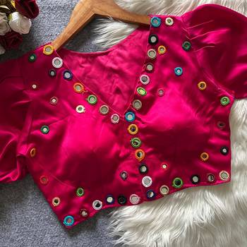 Pink navratri satin silk blend mirror work blouse 2