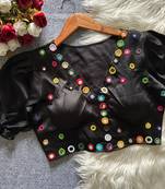 Black navratri satin silk blend mirror work blouse