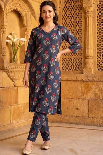 Women Floral Printed Regular Pure Cotton Kurta with Trousers