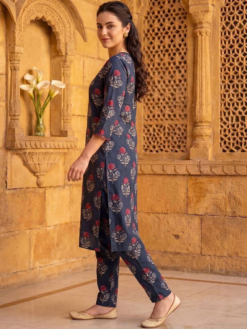 Women Floral Printed Regular Pure Cotton Kurta with Trousers