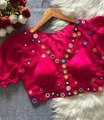 Rani pink navratri satin silk blend mirror work blouse