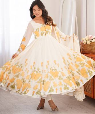 Printed Organza Silk Flared Anarkali Pant and Dupatta Set 1