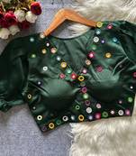 Green navratri satin silk blend mirror work blouse