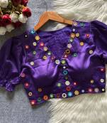 Purple navratri satin silk blend mirror work blouse