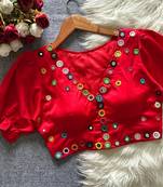 Red navratri satin silk blend mirror work blouse
