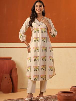 Women Ethnic Motifs Printed Regular Thread Work Pure Cotton Kurta with Trousers 1