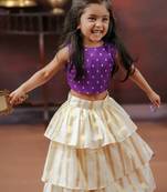 Violet and white kasavu wear skirt and top set