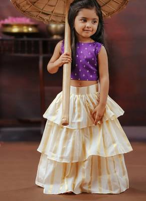 Violet and white kasavu wear skirt and top set 3