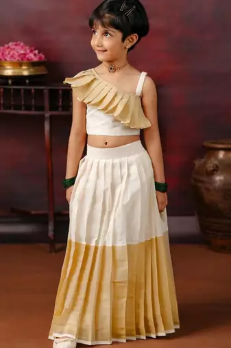 Cream kasavu skirt and one shoulder top