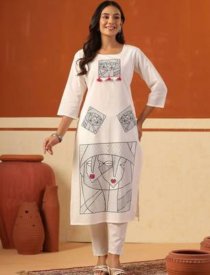 Women Printed Regular Pure Cotton Kurta with Trousers 1