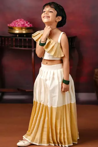 Cream kasavu skirt and one shoulder top