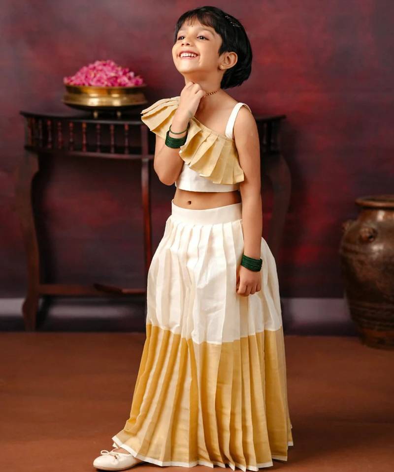 Cream kasavu skirt and one shoulder top