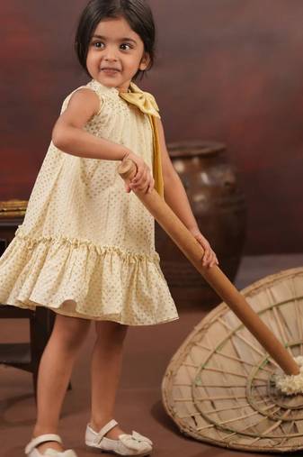 Ivory pleated a line brocade frock