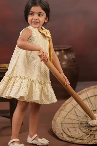 Ivory pleated a line brocade frock