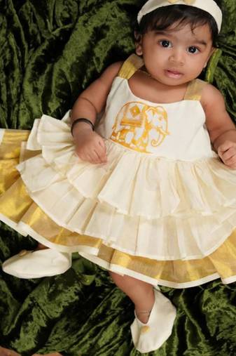 Elephant printed kasavu frock