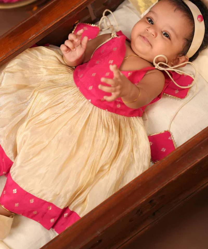 Pink and gold tissue  frock