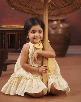 Ivory pleated a line brocade frock 2