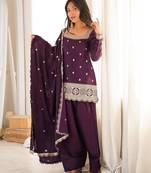 Embroidered Roman Silk Straight Kurta Shalwar and Dupatta Set