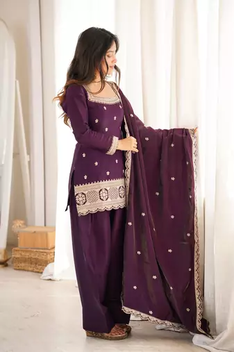 Embroidered Roman Silk Straight Kurta Shalwar and Dupatta Set