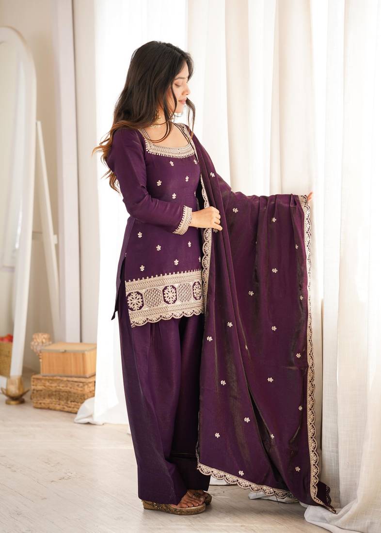 Embroidered Roman Silk Straight Kurta Shalwar and Dupatta Set