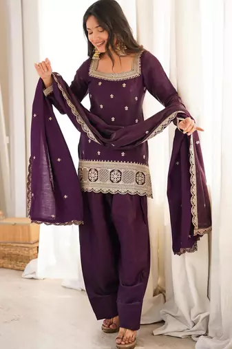 Embroidered Roman Silk Straight Kurta Shalwar and Dupatta Set