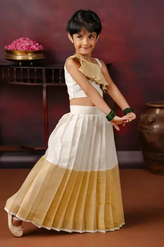 Cream kasavu skirt and one shoulder top