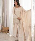 Embroidered Roman Silk Straight Kurta Shalwar and Dupatta Set