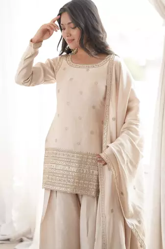 Embroidered Roman Silk Straight Kurta Shalwar and Dupatta Set