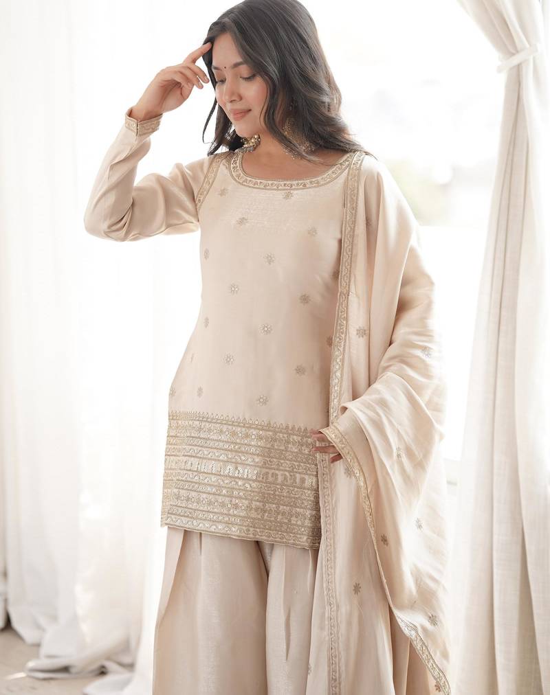 Embroidered Roman Silk Straight Kurta Shalwar and Dupatta Set
