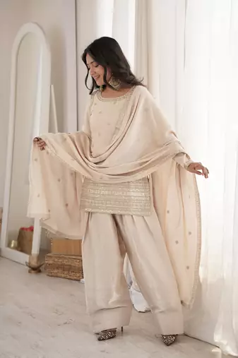 Embroidered Roman Silk Straight Kurta Shalwar and Dupatta Set