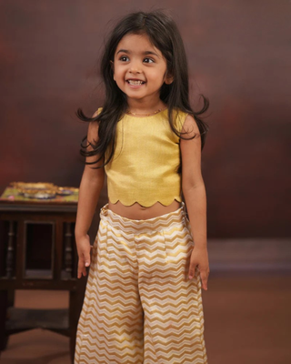 Kasavu zigzag palazzo and tissue crop top set 1