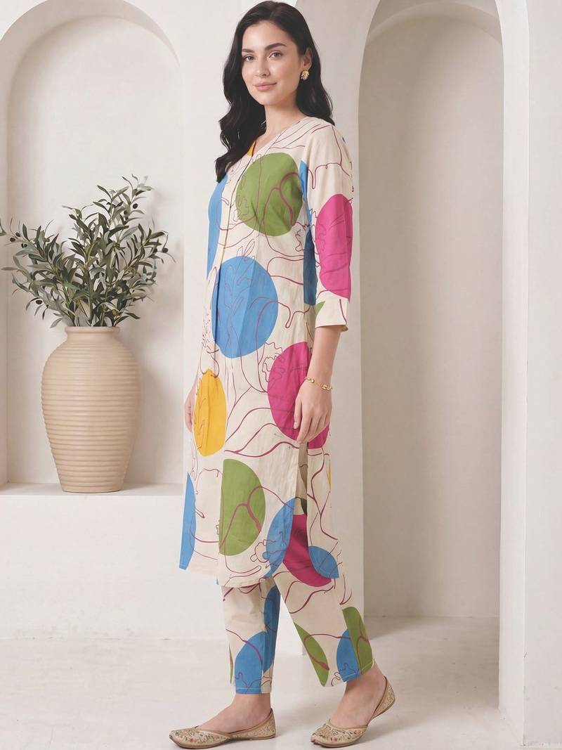 Women Printed Regular Pure Cotton Kurta with Trousers