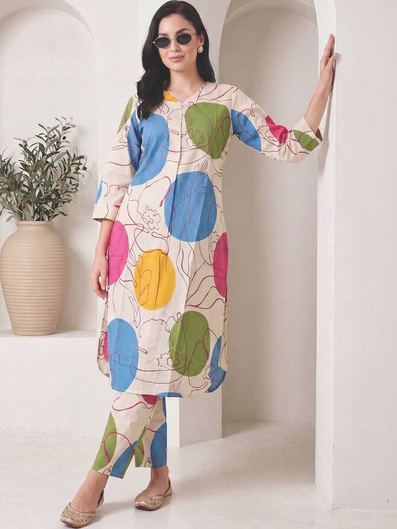 Women Printed Regular Pure Cotton Kurta with Trousers