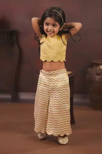 Kasavu zigzag palazzo and tissue crop top set