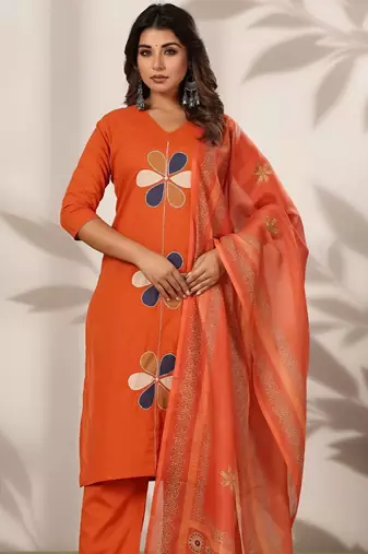 Women Ethnic Motifs Printed Regular Pure Cotton Kurta with Trousers & With Dupatta