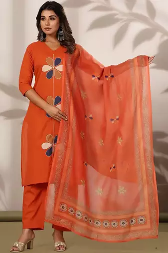 Women Ethnic Motifs Printed Regular Pure Cotton Kurta with Trousers & With Dupatta