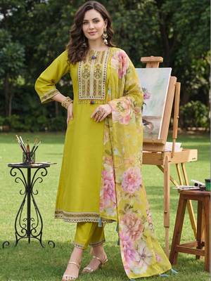 Women Ethnic Motifs Embroidered Regular Thread Work Kurta with Trousers & With Dupatta 1