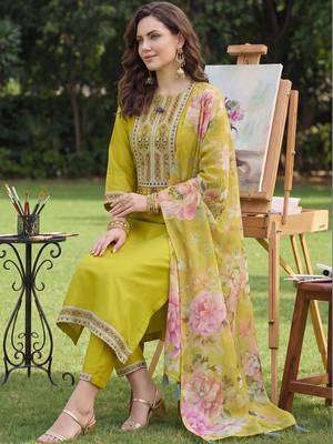 Women Ethnic Motifs Embroidered Regular Thread Work Kurta with Trousers & With Dupatta 4
