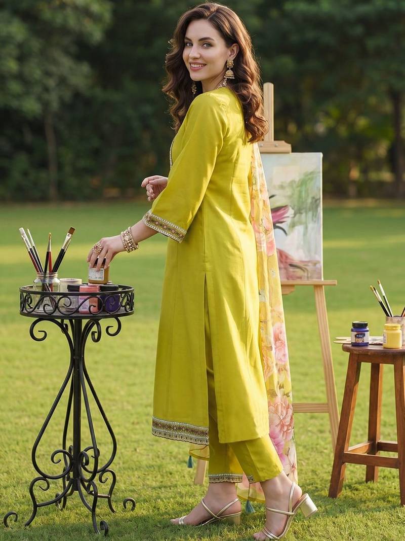 Women Ethnic Motifs Embroidered Regular Thread Work Kurta with Trousers & With Dupatta