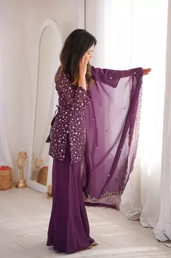 Women's Gorgeous Embroidery Work Crunchy Silk Fabric Straight Kurta Pant and Dupatta Set